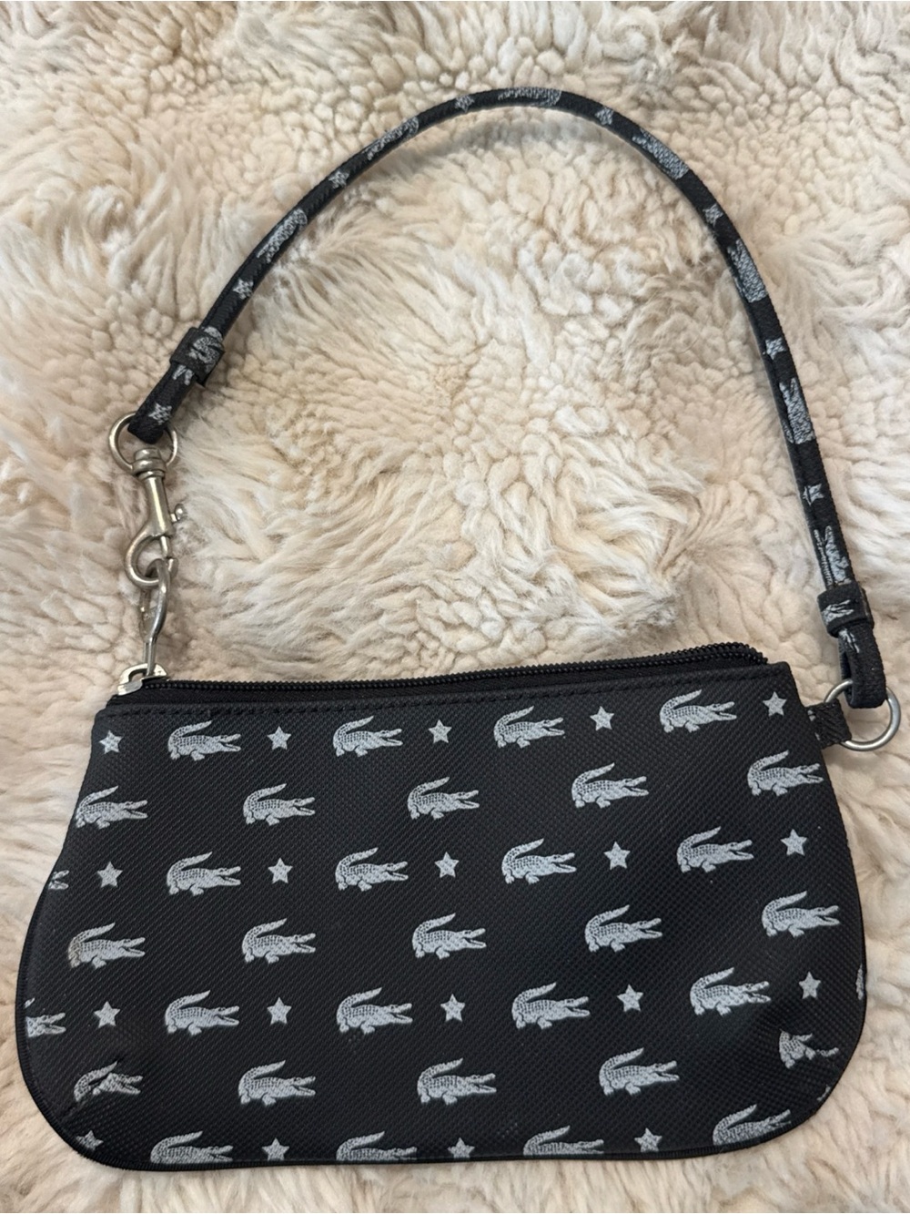 Lacoste Black Patterned Wristlet Pouch